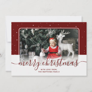 Red Calligraphy Script Star Cute Photo Christmas  Holiday Card