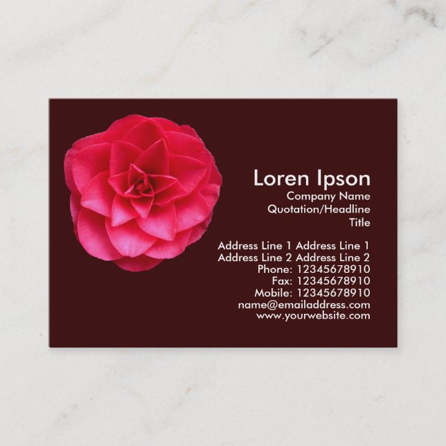 Red Camelia - Dark Brown Business Card (Front)
