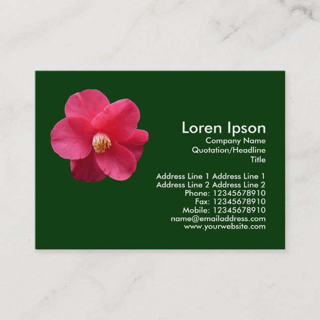Red Camelia - Dark Green Business Card (Front)