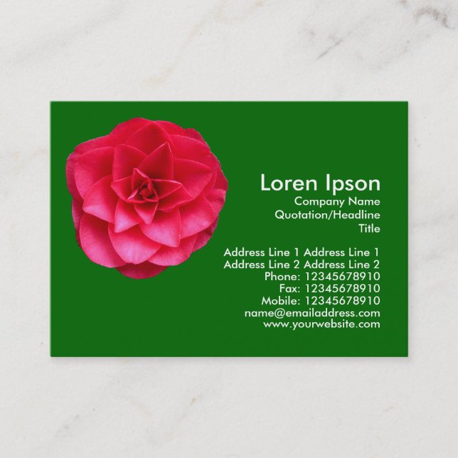 Red Camelia - Grass Green Business Card (Front)