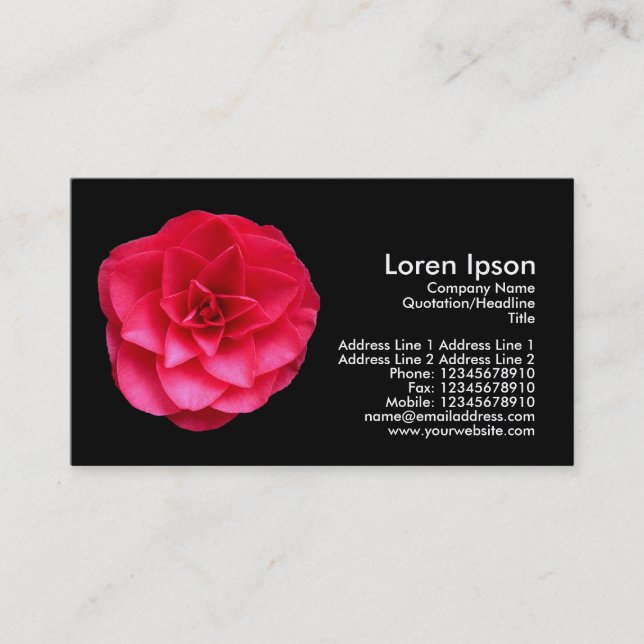 Red Camelia II - Black Business Card (Front)