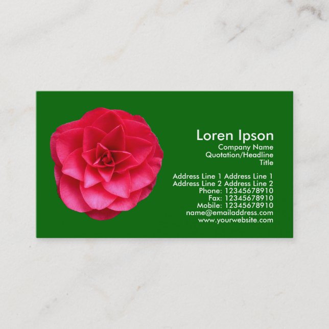 Red Camelia II - Grass Green Business Card (Front)