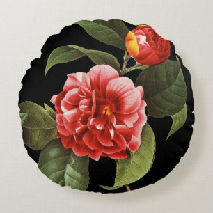 Red Camellia, 1833 Round Pillow