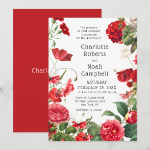 Red Camellia Country Garden Wedding Invitation