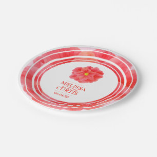 Red camellia floral wedding party plates