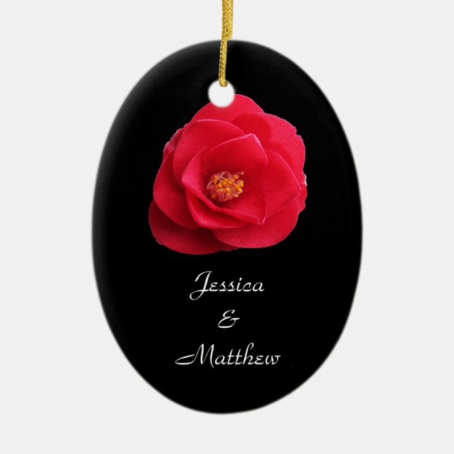 red camellia flower Christmas ornament (Front)