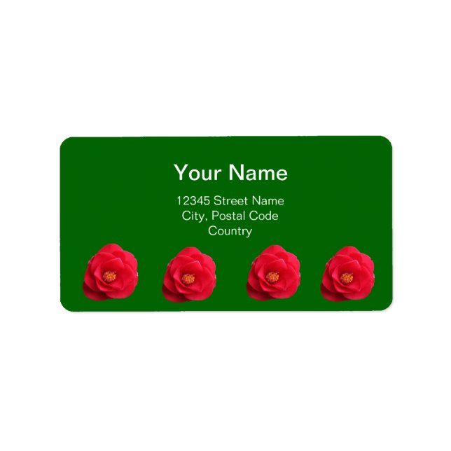red camellia flowers green address label (Front)