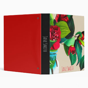 Red Camellia original art floral folder Binder