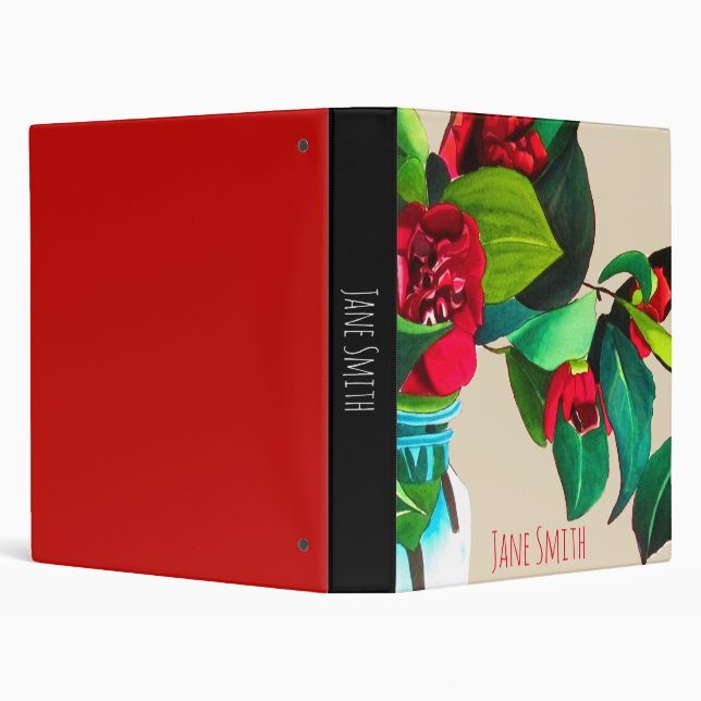 Red Camellia original art floral folder Binder (Background)
