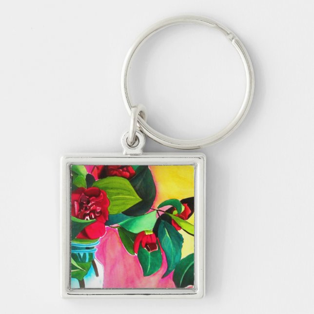 Red Camellias flower art Keychain (Front)