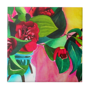 Red Camellias flower art Tile