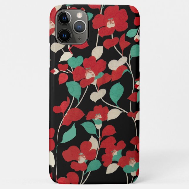 RED CAMELLIAS,WHITE GREEN LEAVES BLACK Dark Floral Case-Mate iPhone Case (Back)