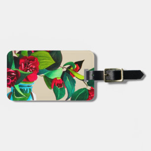 Red Camellias with green foliage watercolor flower Luggage Tag