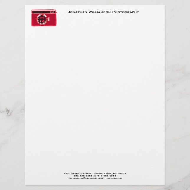 Red Camera Photography Business Letterhead (Front)