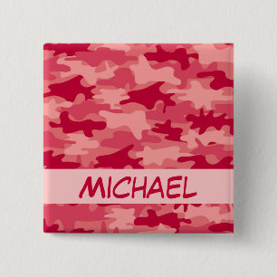 Red Camo Camouflage Name Personalized 2 Inch Square Button