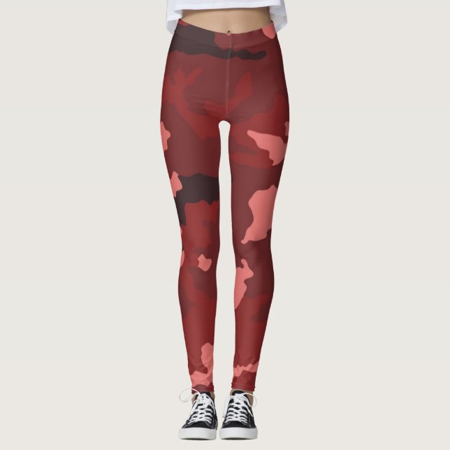 Red Camo Pattern Pink Maroon Camouflage Leggings (Front)