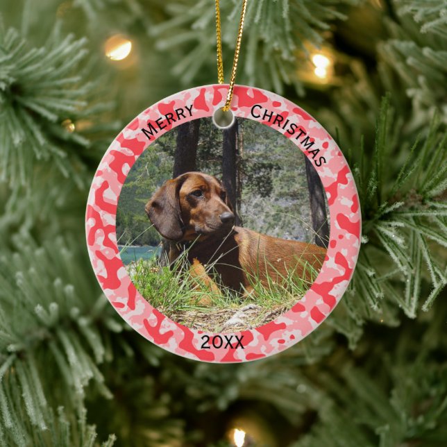 Red Camouflage Camo Ceramic Ornament (Tree)