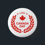 red canadian day maple leaf 1st july pin<br><div class="desc">Happy canadian day (1s july) pin button. Button with red maple leaf, symbol of canada. This red white maple leaf is a classic flag for canada day in july, for all canadians proud of their country. Red maple leaf with words canada day button can be used for government, citizens, business....</div>