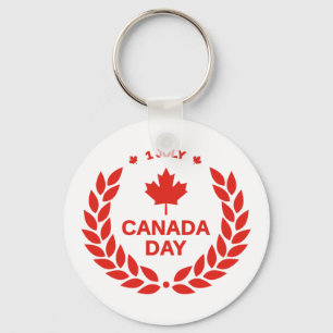 red canadian day maple leaf 1st july white keychain