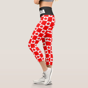 Red Canadian flag pattern leggings for Canada Day
