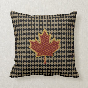 Red Canadian Maple Leaf on Gold Throw Pillow