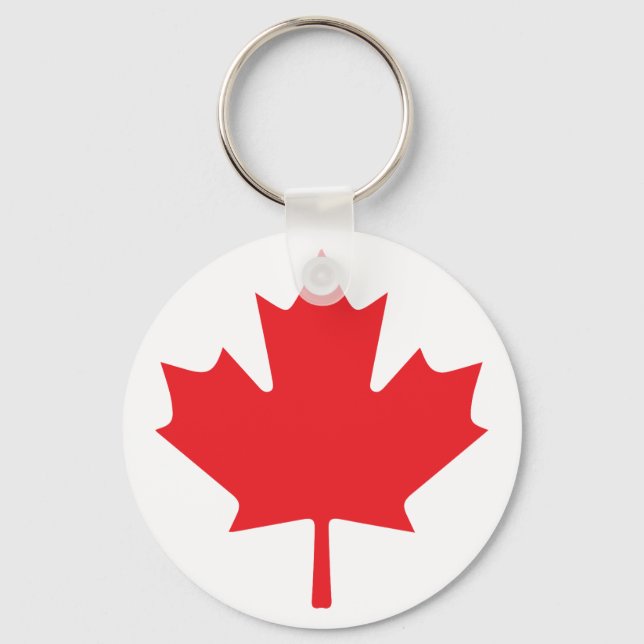 Red Canadian Maple Leaf on White Background Keychain (Front)