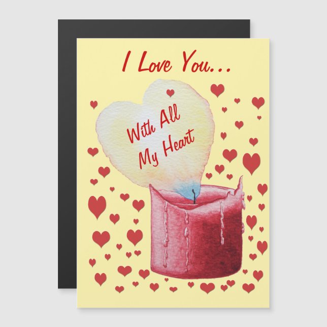 red candle with heart shaped flame romantic verse (Front/Back)