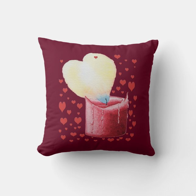 red candle with heart shaped flame throw pillow (Front)