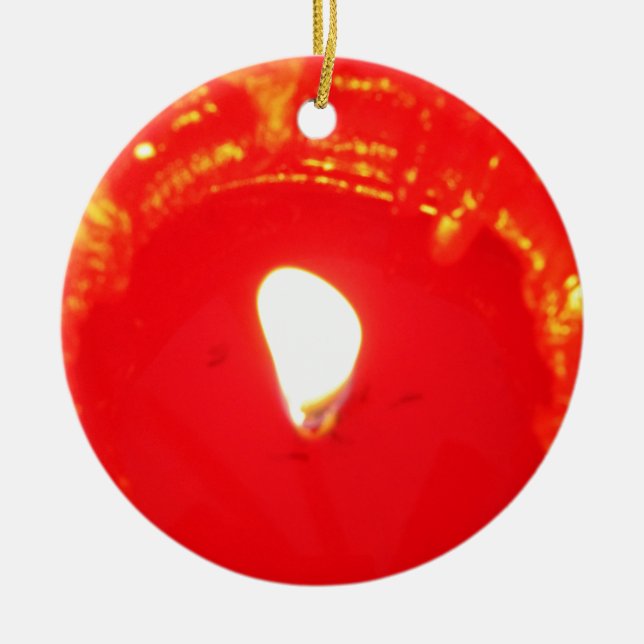 Red Candlelight, Flame , Candle, Christmas Love Ceramic Ornament (Front)