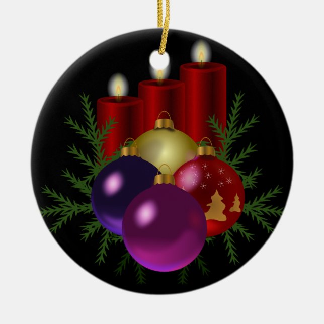 Red candles ceramic ornament (Front)