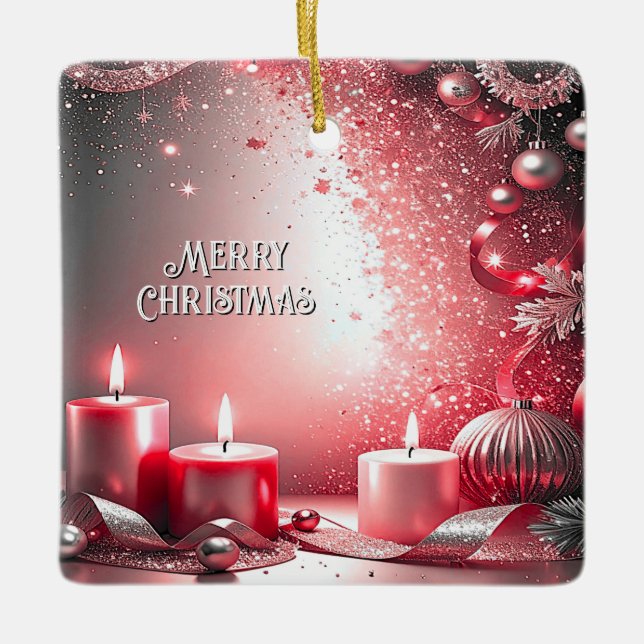 Red Candles Christmas Decorative Holiday Ornament (Front)
