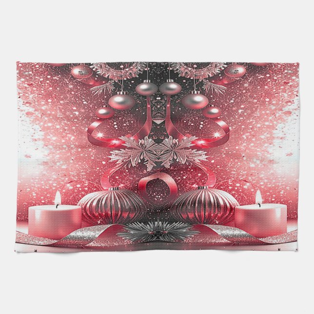 Red Candles Christmas Holiday Kitchen Towel (Horizontal)