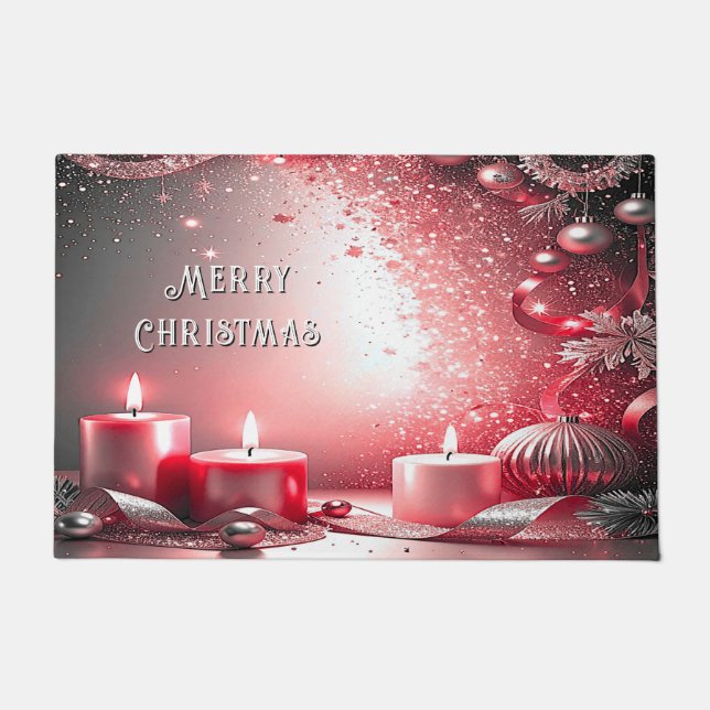 Red Candles Decorative Christmas Holiday Doormat (Front)