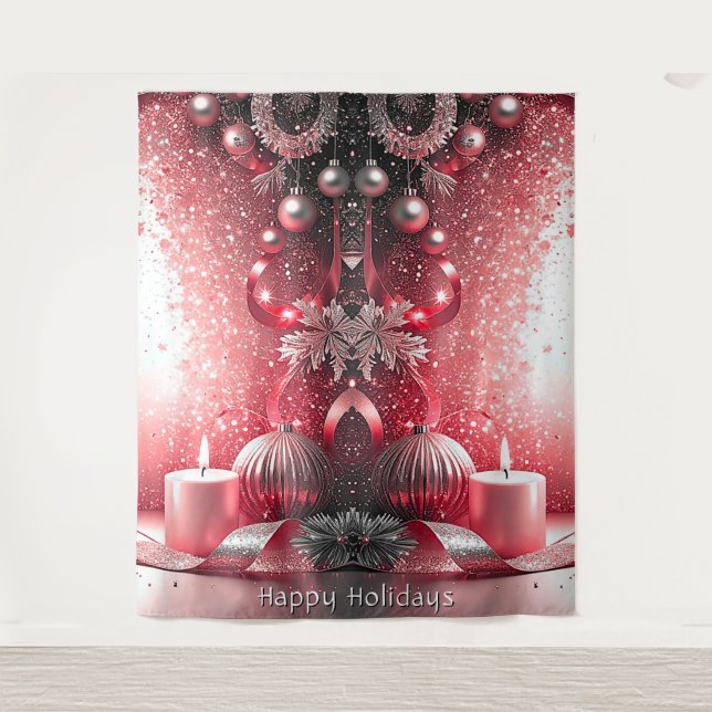 Red Candles Decorative Holiday Backdrop Tapestry (Front)