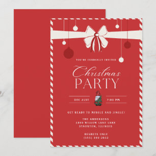 Red Candy Cane Border Christmas Party Invitation