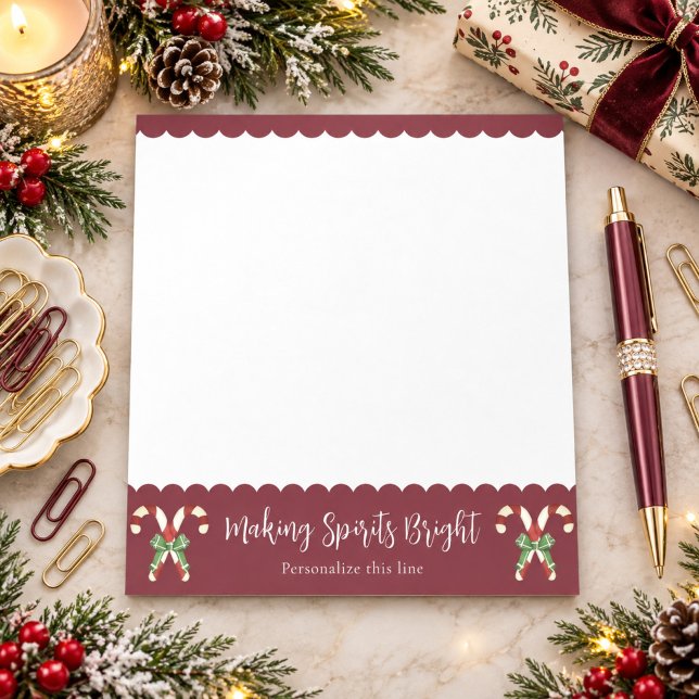 Red Candy Cane Festive Holiday Personalized Notepad (Red Candy Cane Festive Personalized Notepad)