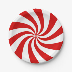 red candy cane party plate