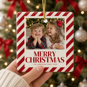 Red Candy Cane Stripe Christmas Photo Ornament