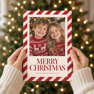 Red Candy Cane Stripe Family Christmas Photo Card