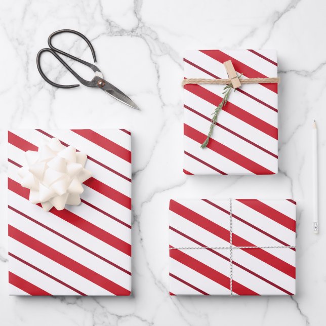 Red Candy Cane Stripes Christmas Wrapping Paper (Front)