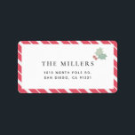 Red Candy Cane Stripes Modern Holiday Adress Label<br><div class="desc">This modern and simple christmas holiday address label features your photo with holly leaves on a white background framed by diagnol red candy stripes.  Personalize it for your needs. You can find matching products at my store.</div>