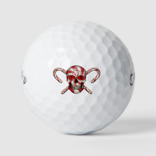 Red Candy Cane Sugar Skull  Golf Balls