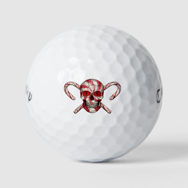 Red Candy Cane Sugar Skull  Golf Balls (Front)