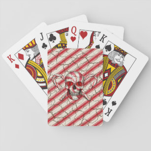 Red Candy Cane Sugar Skull Playing Cards