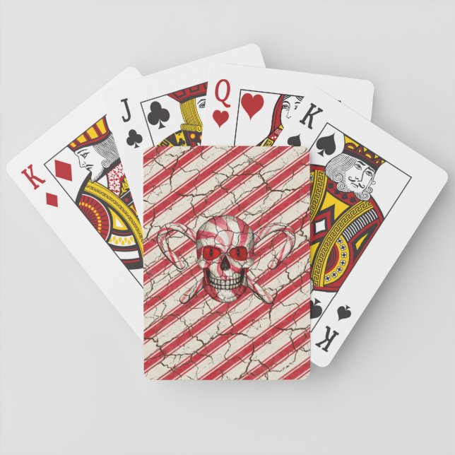Red Candy Cane Sugar Skull Playing Cards (Back)