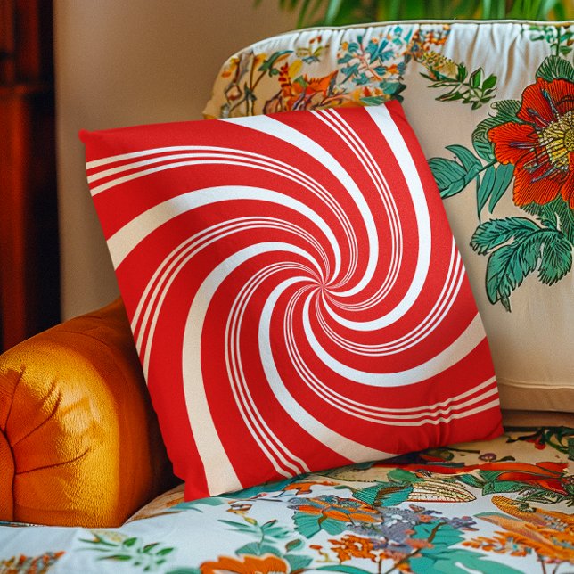 Red Candy Cane Twirl Throw Pillow (Red Candy Cane Twirl Throw Pillow)