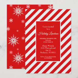 Red Candy Stripe And Snowflakes invitation 