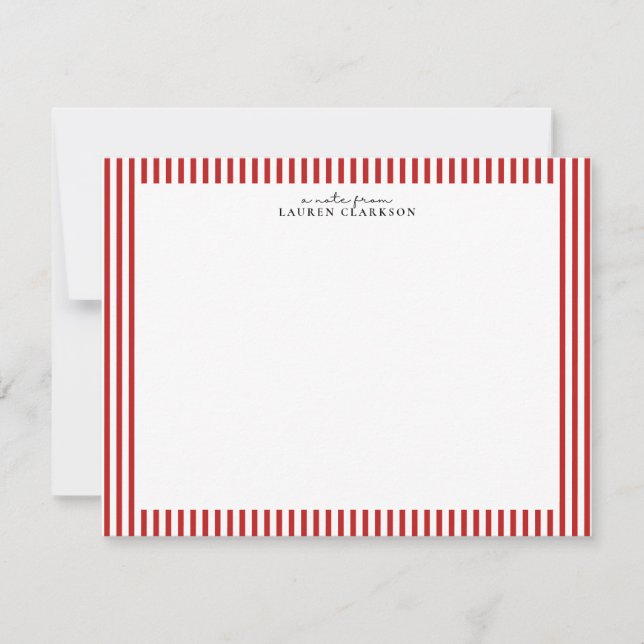 Red Candy Stripe Modern Note Card (Front)
