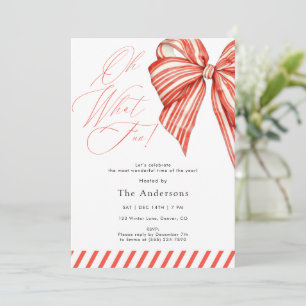 Red Candy Stripe Oh What Fun Christmas Party Invitation