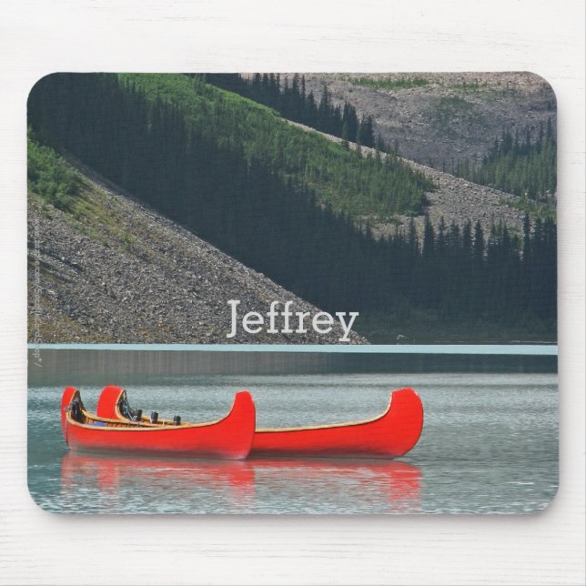 Red Canoes, Lake, Mountains Custom Mouse Pad (Front)